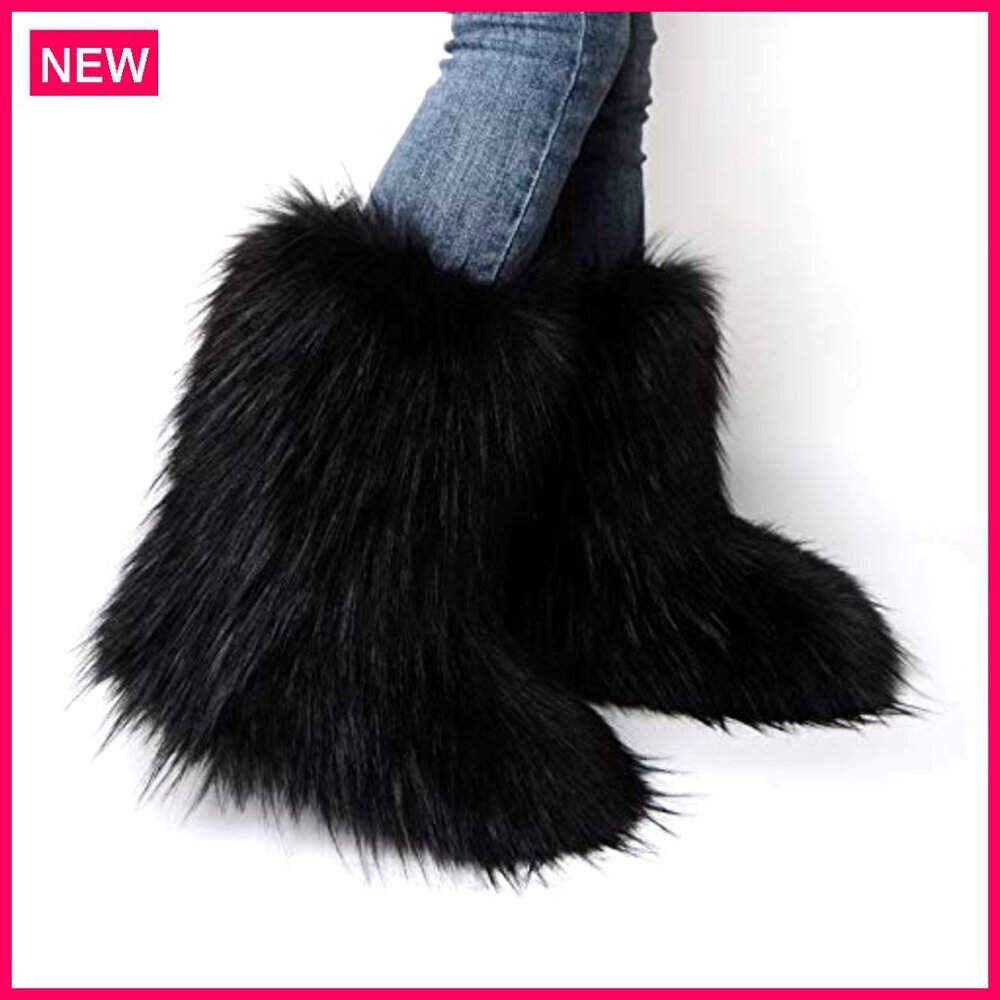 Women's Faux Fur Snow Boots Mid-Calf Warm Comfortable Outdoor Flat Shoes - Picture 7 of 8